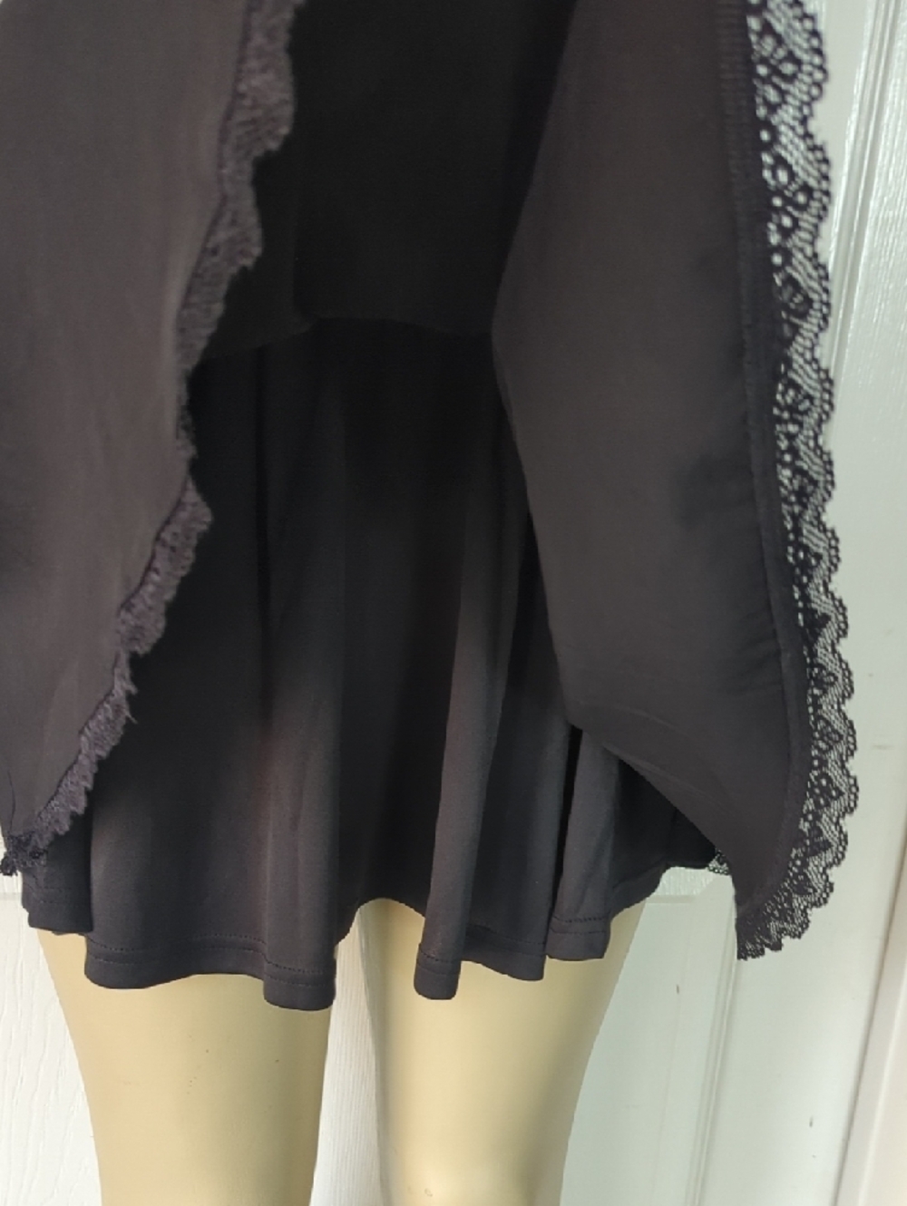 Black Ruffled Strap Mini Dress Pit To Pit 17 Inch Stretch - Picture 7 of 13